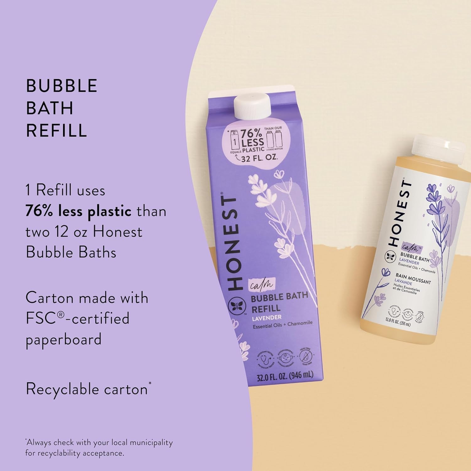 Foaming Bubble Bath Refill, Lavender Calm Scent, Tear-Free, Hypoallergenic, Naturally Derived, Gentle for Baby, 32 Fl Oz