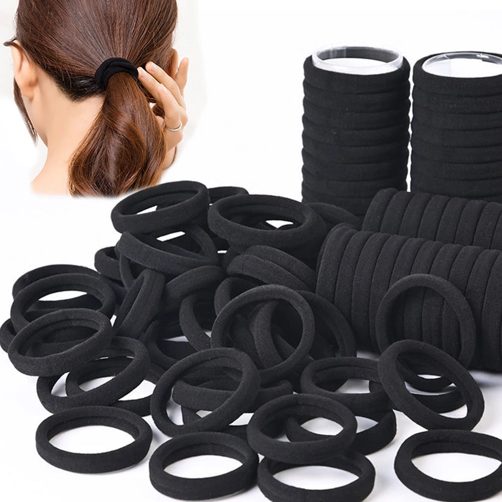 Black and White Hair Bands for Women – 50 or 100 Pack