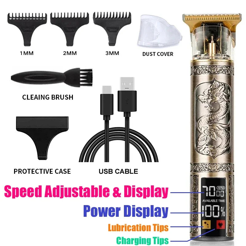 Vintage-Style Cordless Hair Clipper with USB Charging