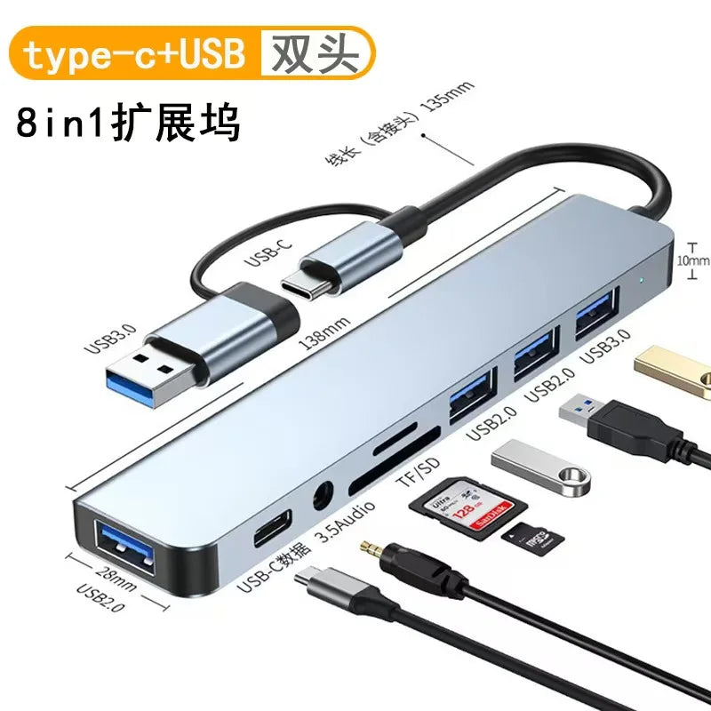 8-in-1 USB-C Hub with USB Ports, SD Card Reader, and Audio Jack