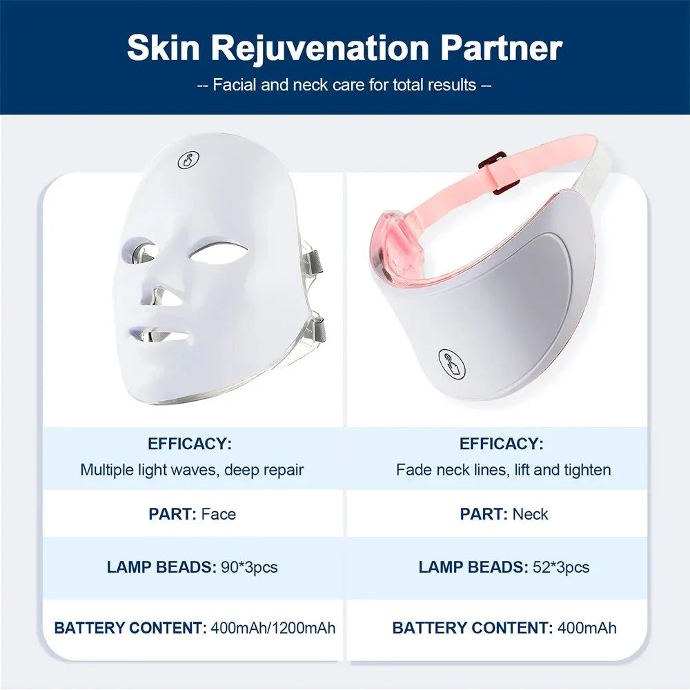 7-Color LED Light Therapy Facial Mask with Neck Coverage