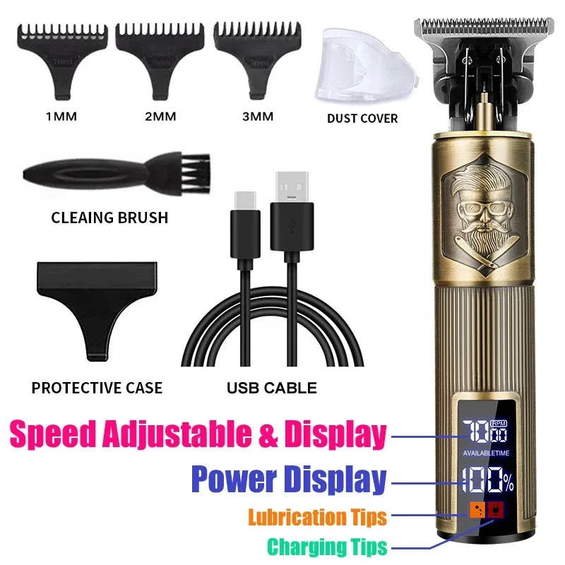 Vintage-Style Cordless Hair Clipper with USB Charging