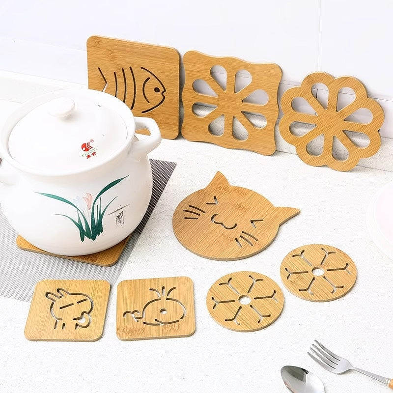 Wooden Coaster Hollow-out Cartoon Design Heat-insulating Mat For The Kitchen