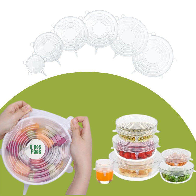 Kitchen Microwave Food Cover With 6 Silicone Lids