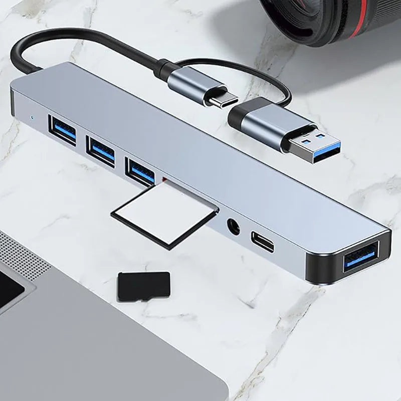 8-in-1 USB-C Hub with USB Ports, SD Card Reader, and Audio Jack