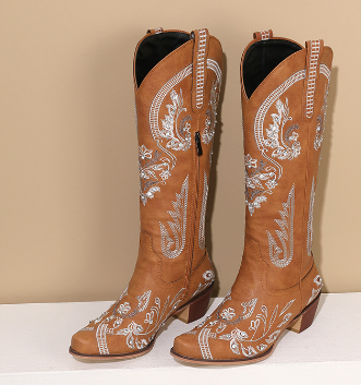 Viral Cowboy Boots with Embroidery and Rhinestones (One Pair)