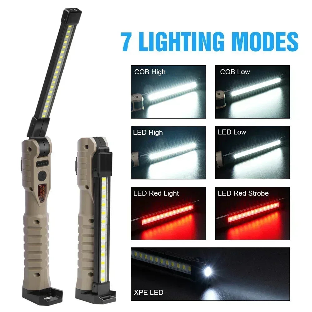 Folding COB LED Work Light – Rechargeable with 7 Lighting Modes