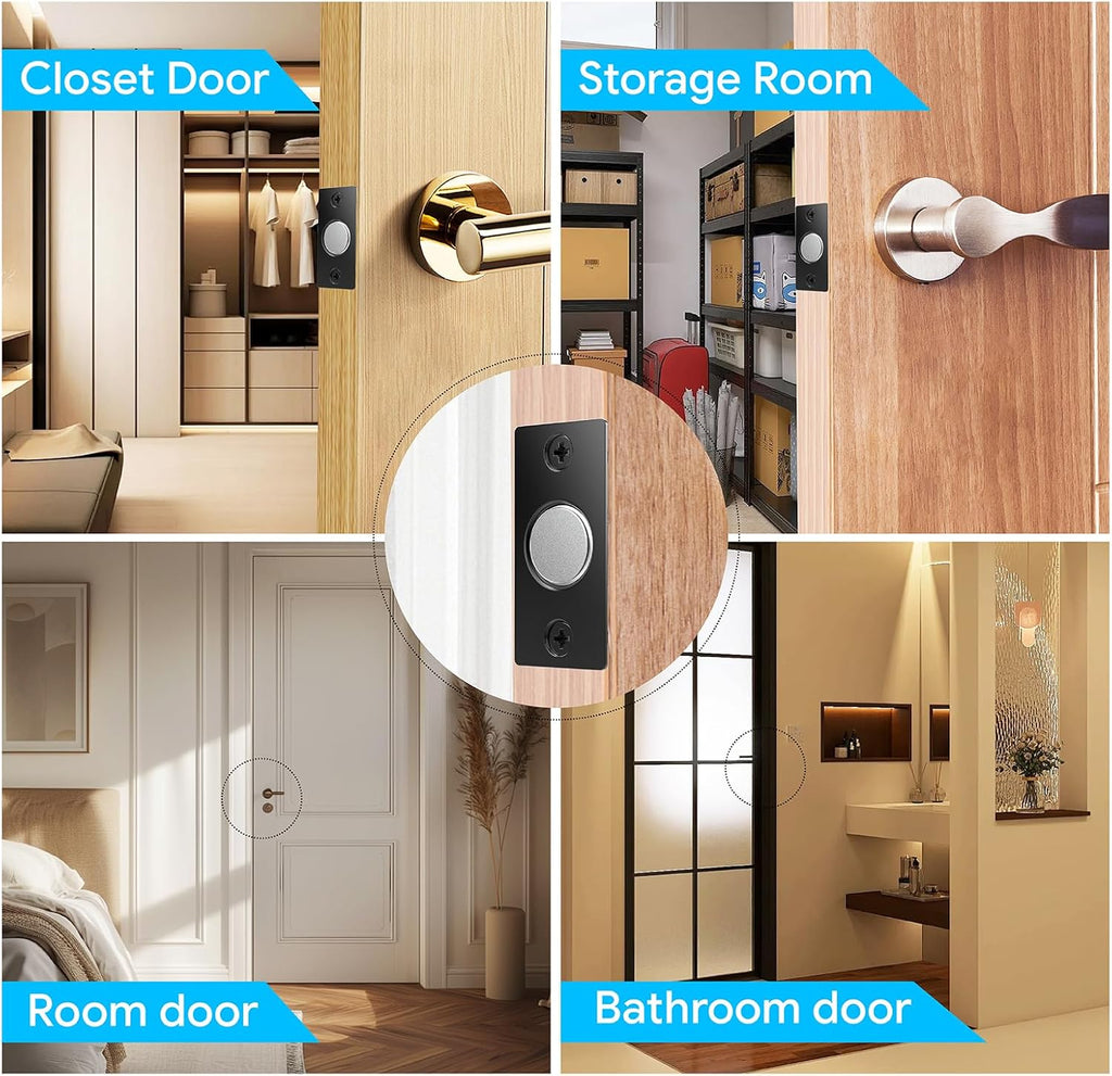 Door Ball Catch Hardware, Adjustable Hidden Magnetic Ball Catch, Stainless Steel Strike Plate with Strong Suction, Door Ball Catch Replacement for Top of Door(2 Pack, Black)