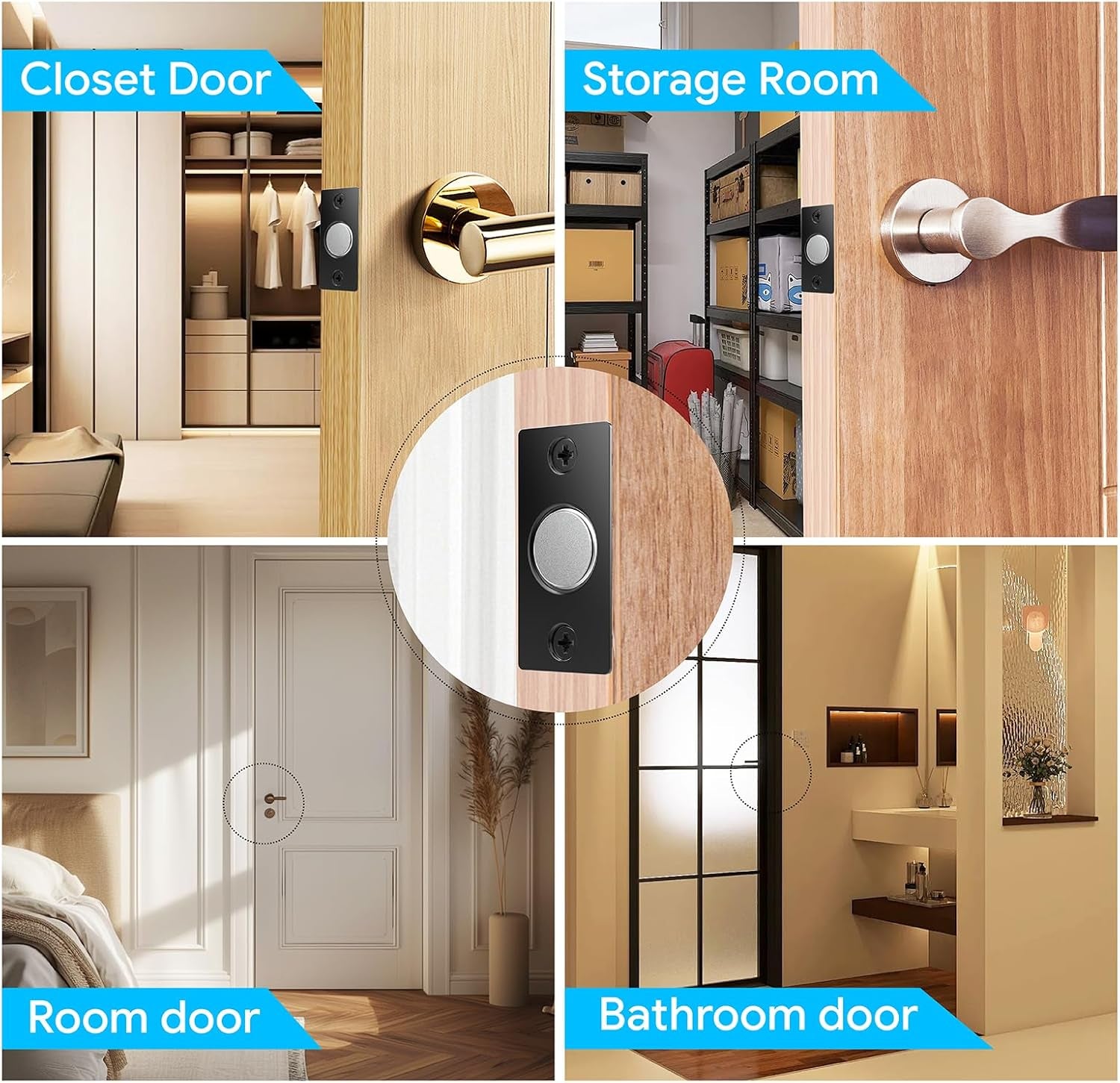 Door Ball Catch Hardware, Adjustable Hidden Magnetic Ball Catch, Stainless Steel Strike Plate with Strong Suction, Door Ball Catch Replacement for Top of Door(2 Pack, Black)