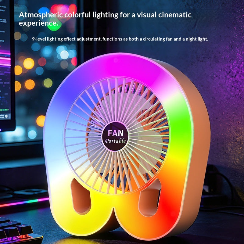 Portable Home Mini Colorful Light Desktop Small Fan