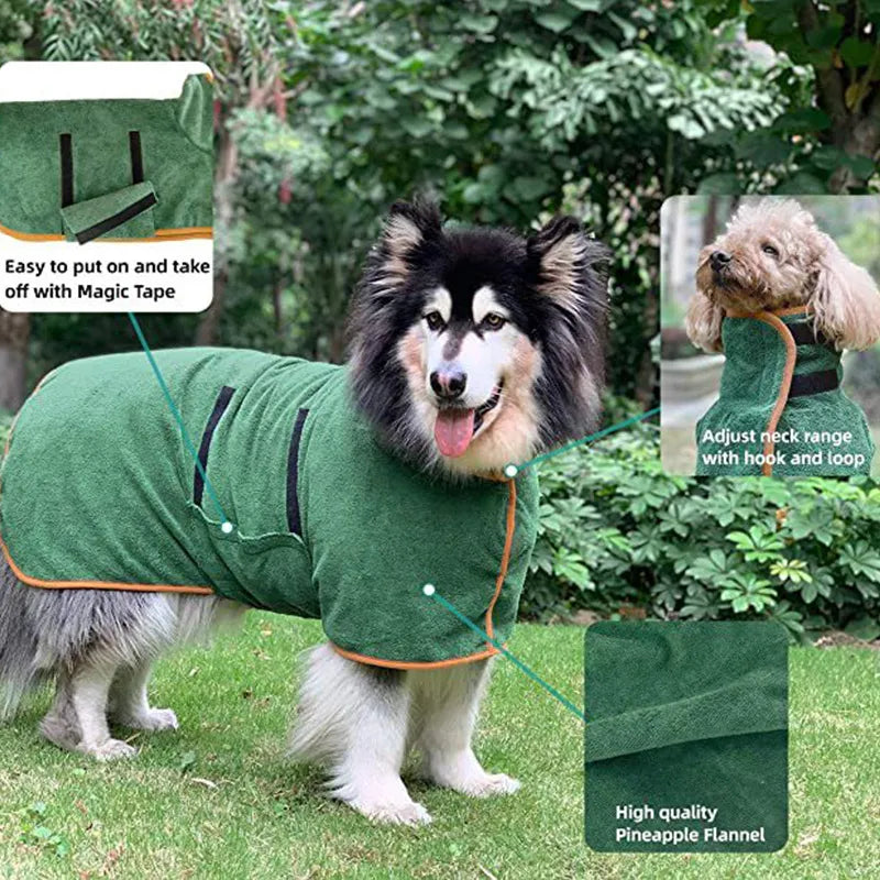 Microfiber Pet Bathrobe – Fast-Drying Dog Towel Robe with Adjustable Fit