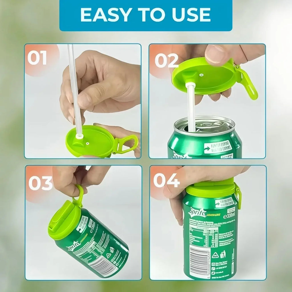Reusable Silicone Can Lids with Built-In Straw – Standard Can Size