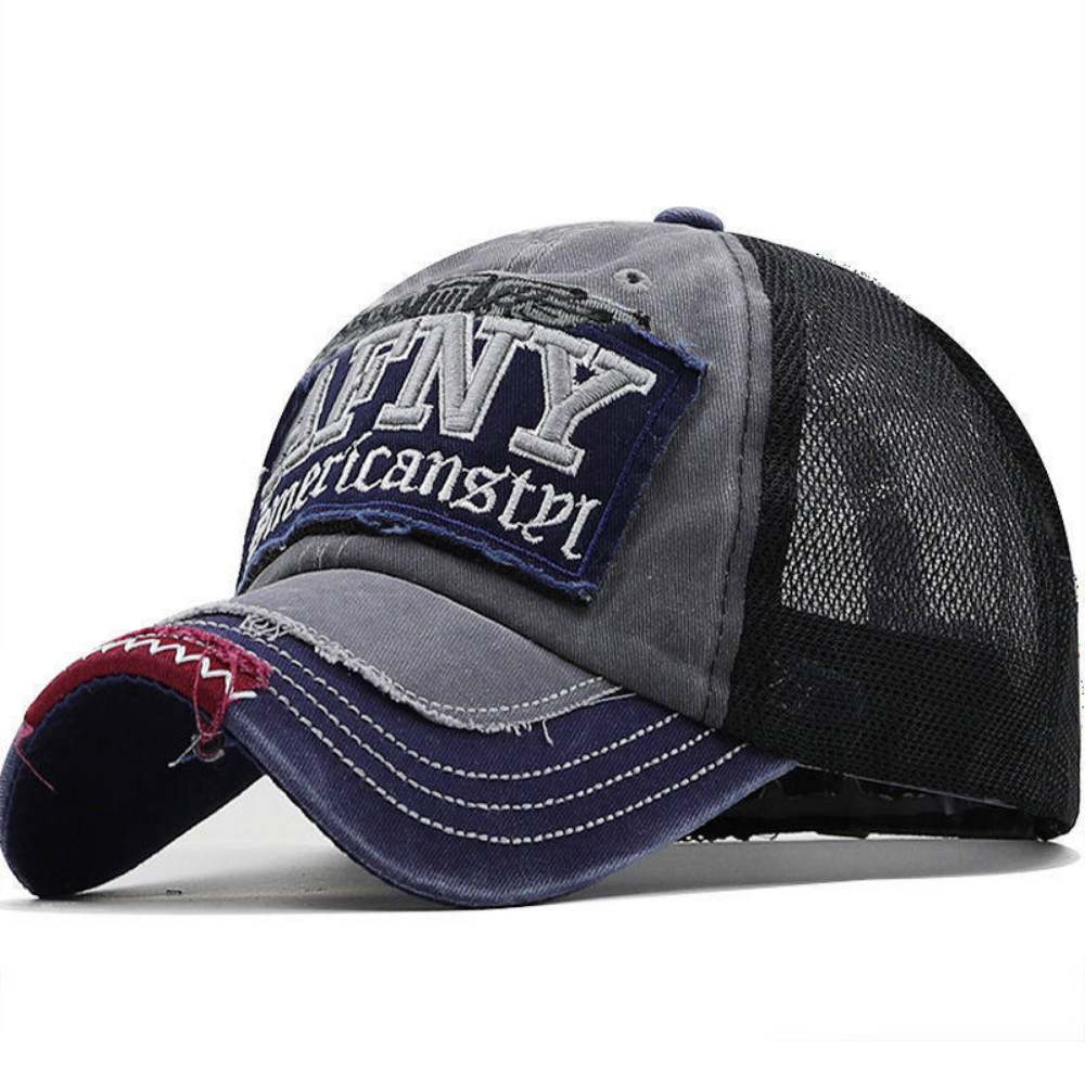 American Retro Distressed Washed Patchwork Lettered Frayed Baseball Cap For Summer
