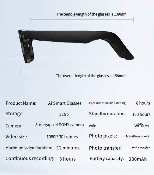 Smart Camera Glasses – Hands-Free Photo & Video Capture