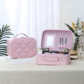 Minimalist Diamond-Quilted Makeup Case With Mirror