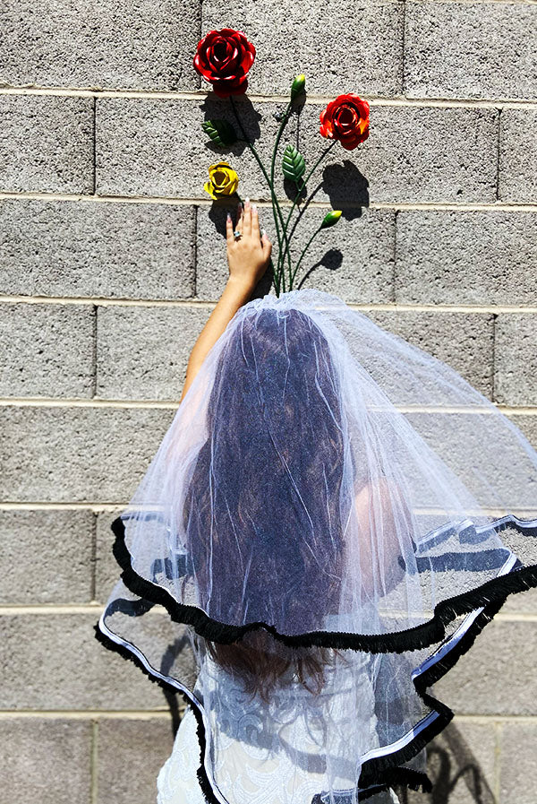 Black Fringe Bachelorette Veil – Boho Bride Statement Accessory