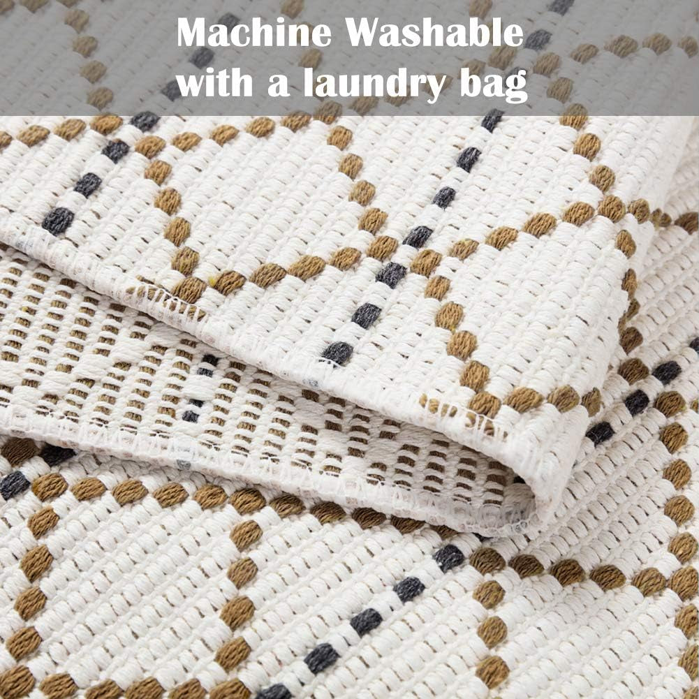 Boho Bathroom Rug, Boho Rug Kitchen Runner Washable Bath Rug, Woven Small Cotton Bohemian Tribal Farmhouse Tassel Moroccan Boho Bath Mat for Bedroom Hallway 2'X3'