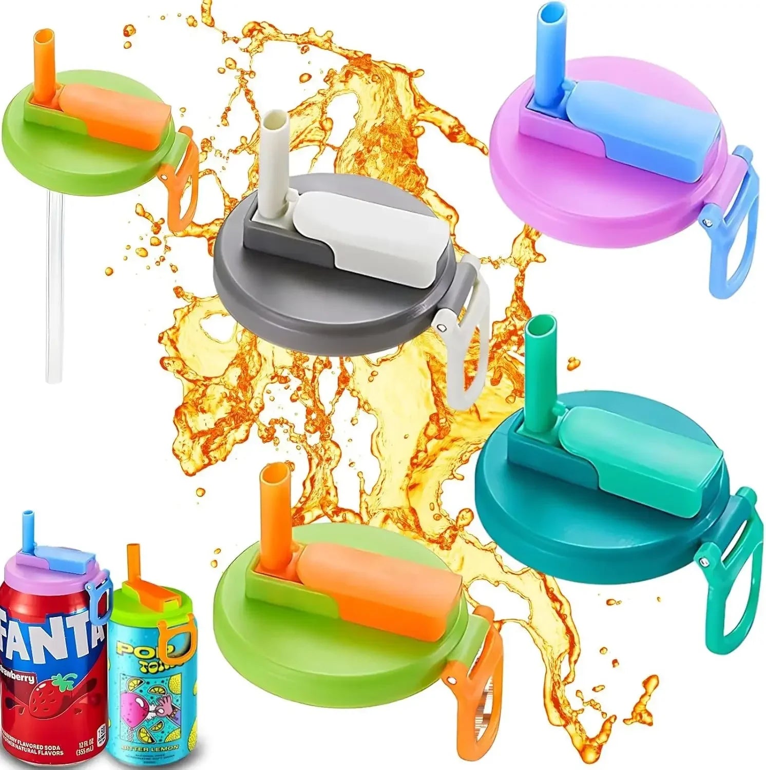 Reusable Silicone Can Lids with Built-In Straw – Standard Can Size