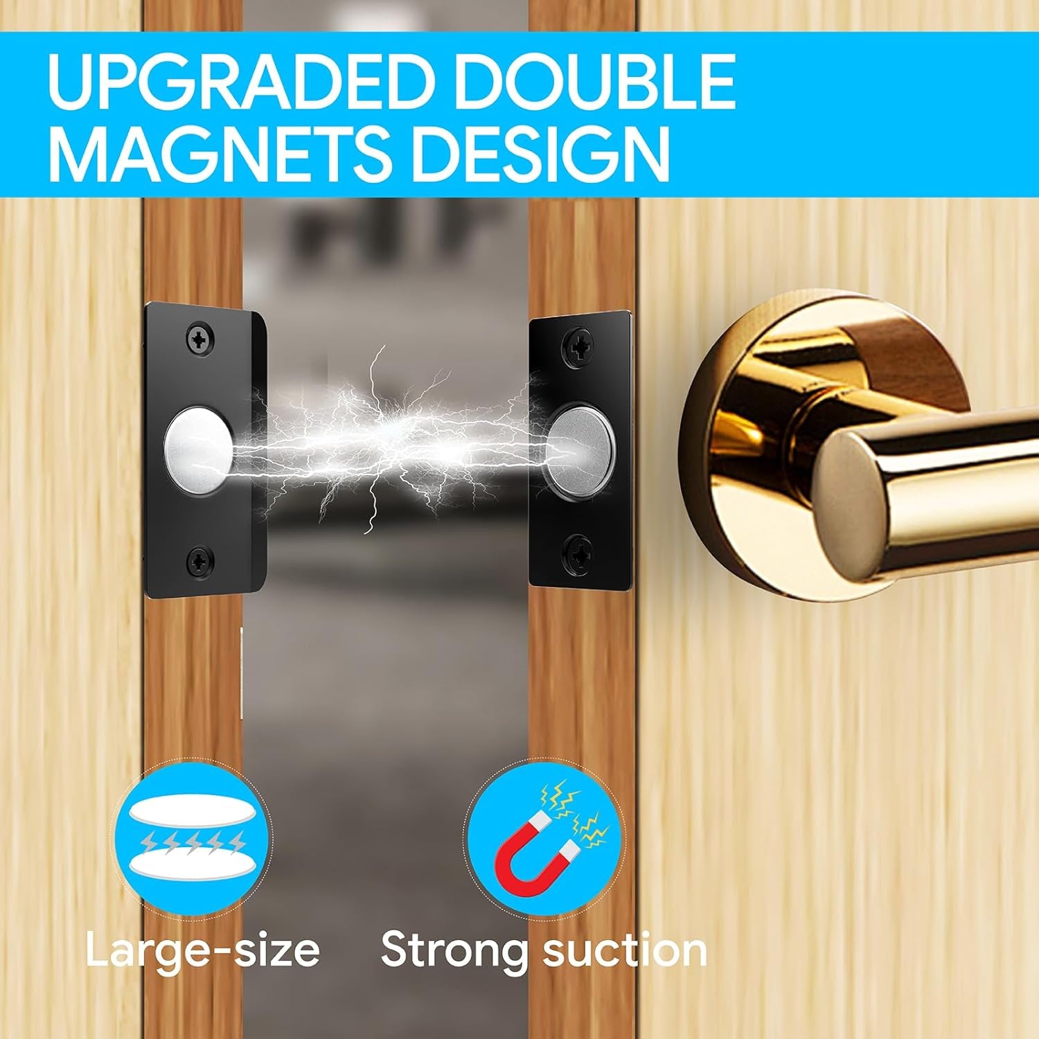 Door Ball Catch Hardware, Adjustable Hidden Magnetic Ball Catch, Stainless Steel Strike Plate with Strong Suction, Door Ball Catch Replacement for Top of Door(2 Pack, Black)