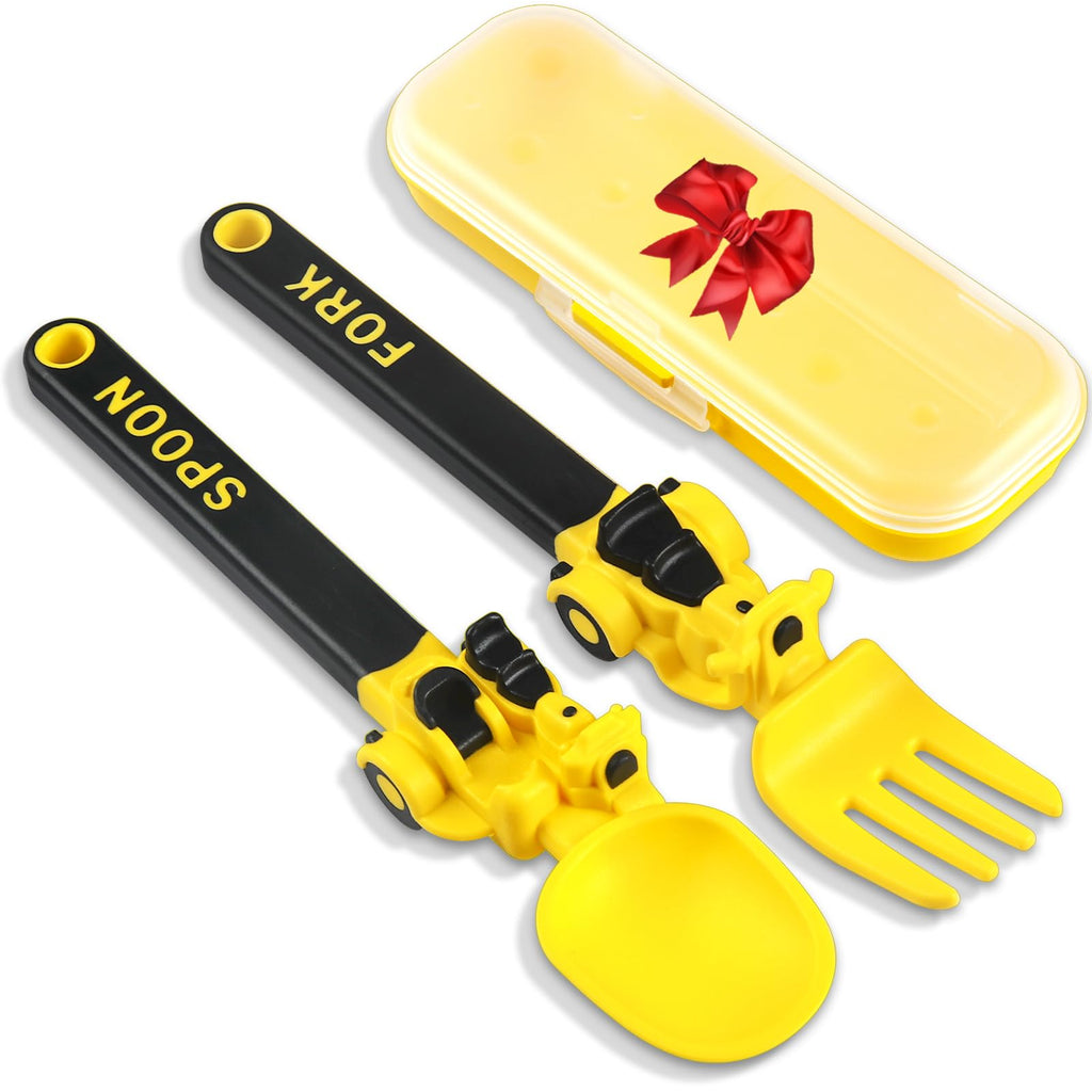 Car-Themed Toddler Fork and Spoon Set – Self-Feeding Utensils