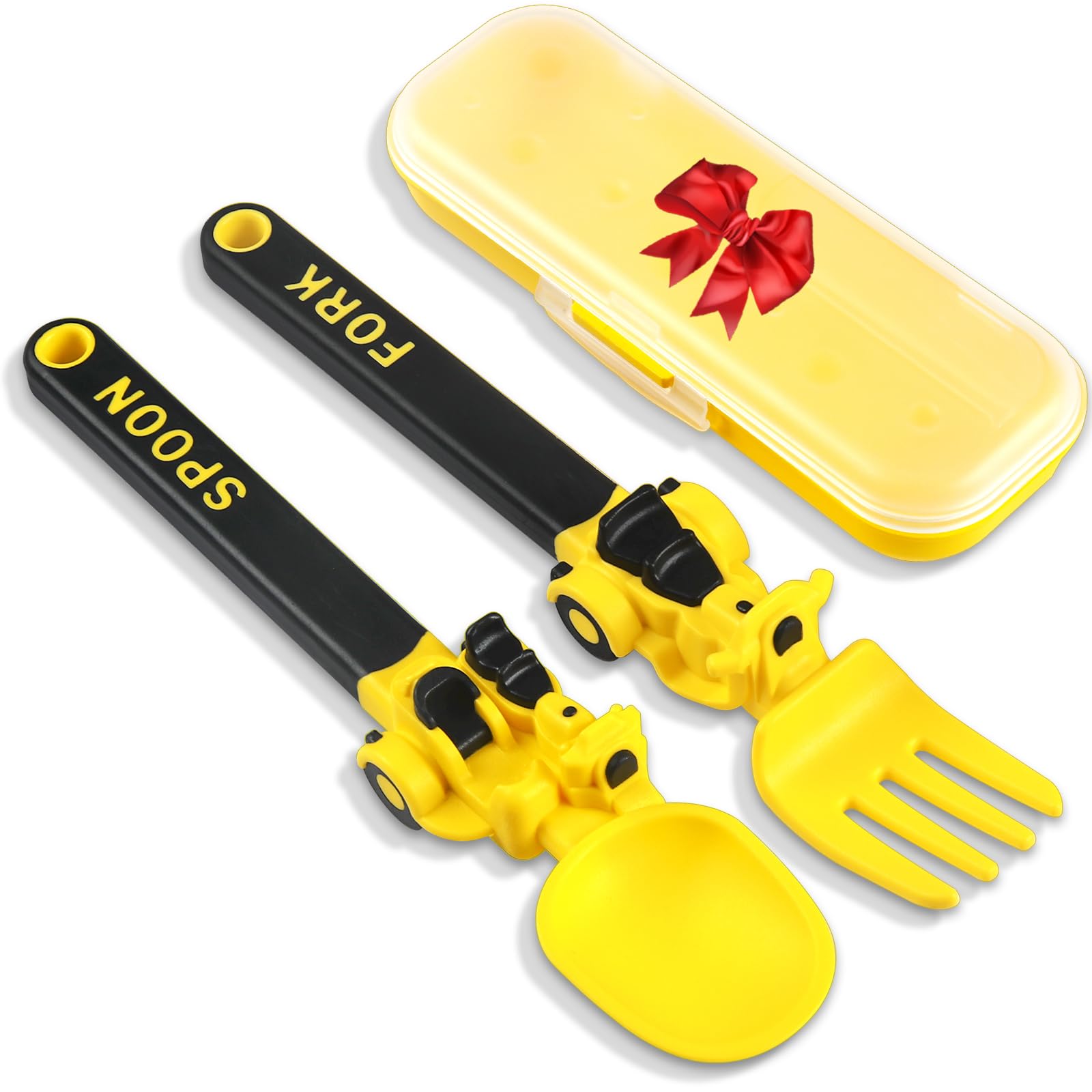 Car-Themed Toddler Fork and Spoon Set – Self-Feeding Utensils