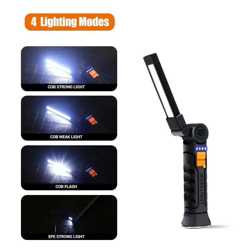 Folding COB LED Work Light – Rechargeable with 7 Lighting Modes