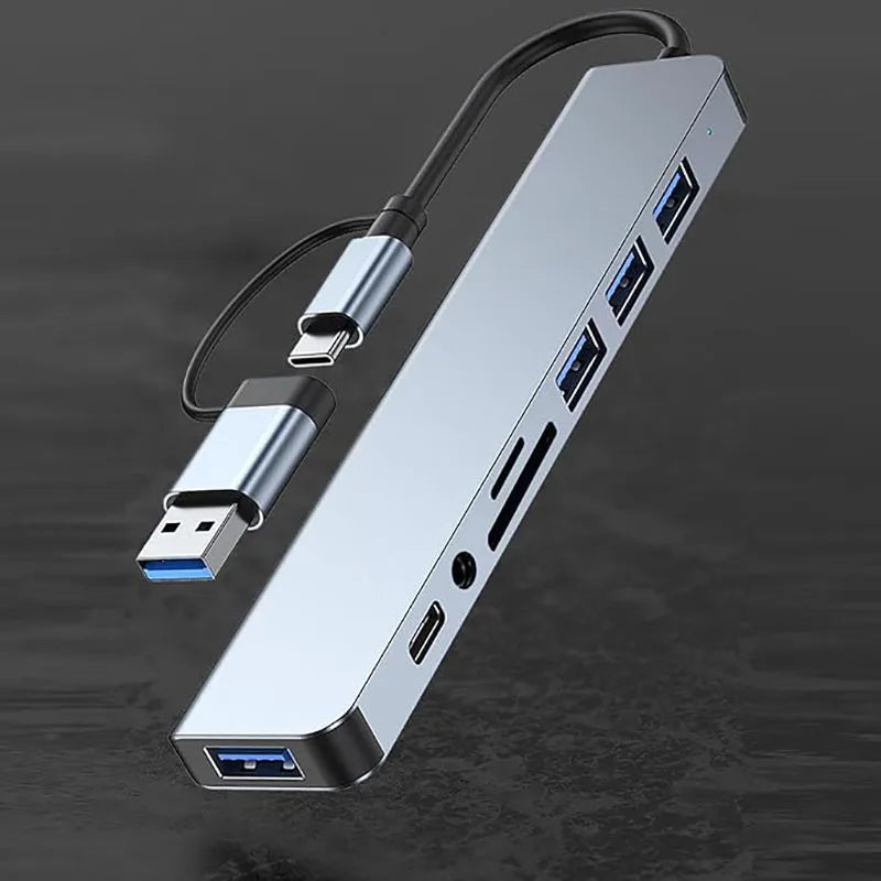 8-in-1 USB-C Hub with USB Ports, SD Card Reader, and Audio Jack