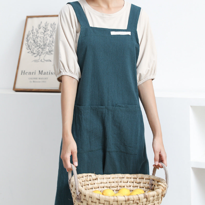 Cotton-Linen Home Smock Vintage Tie-Free Apron