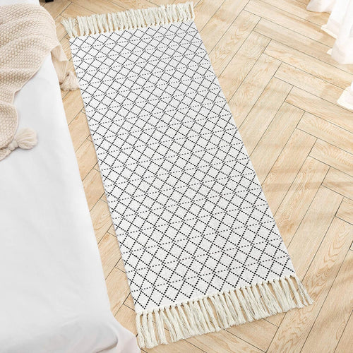 Boho Bathroom Rug, Boho Rug Kitchen Runner Washable Bath Rug, Woven Small Cotton Bohemian Tribal Farmhouse Tassel Moroccan Boho Bath Mat for Bedroom Hallway 2'X4.3'