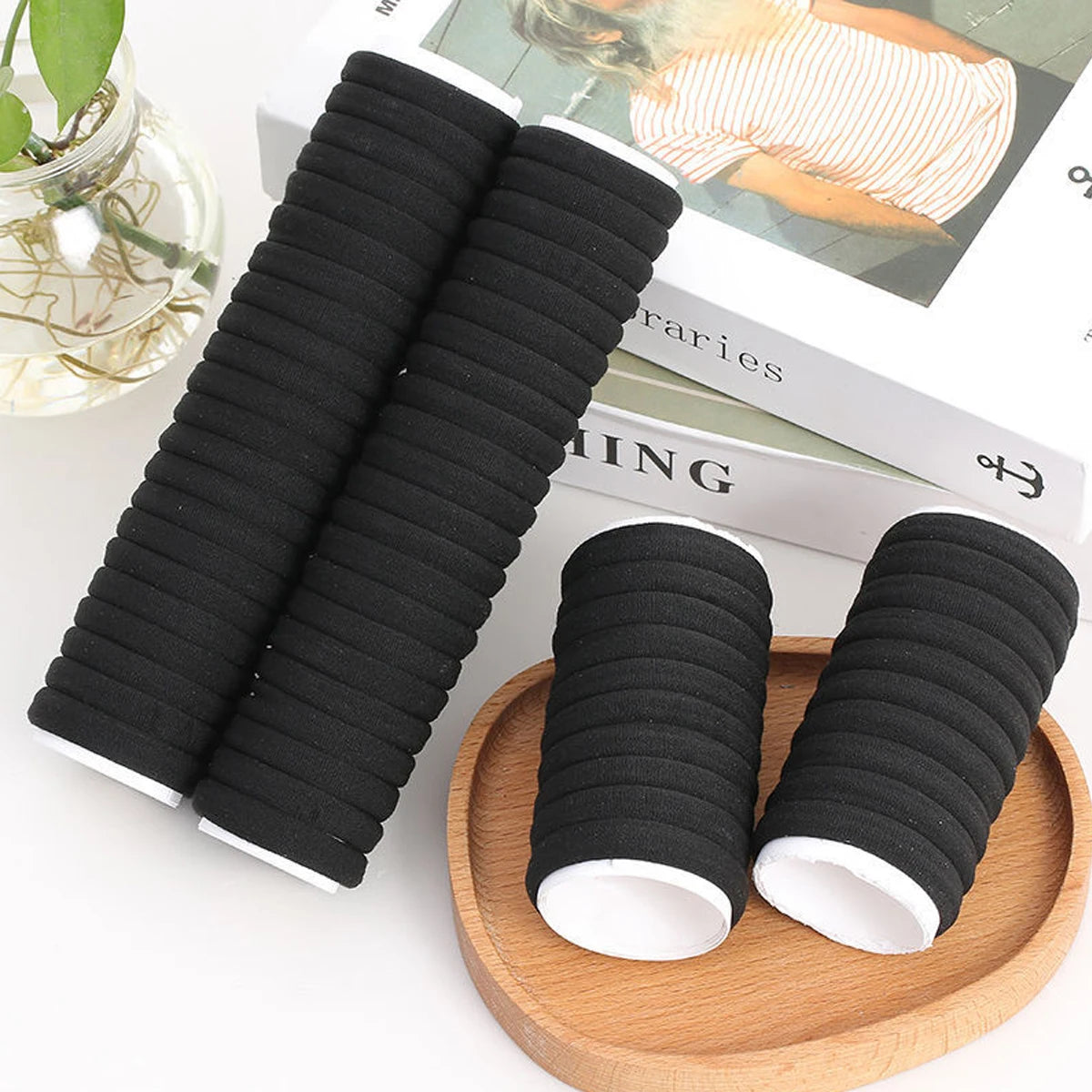 Black and White Hair Bands for Women – 50 or 100 Pack
