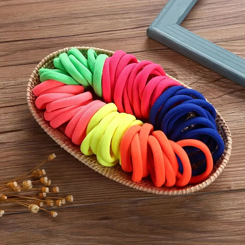 Boho Seamless Elastic Hair Ties – Thick and Gentle, 50 or 100 Pack