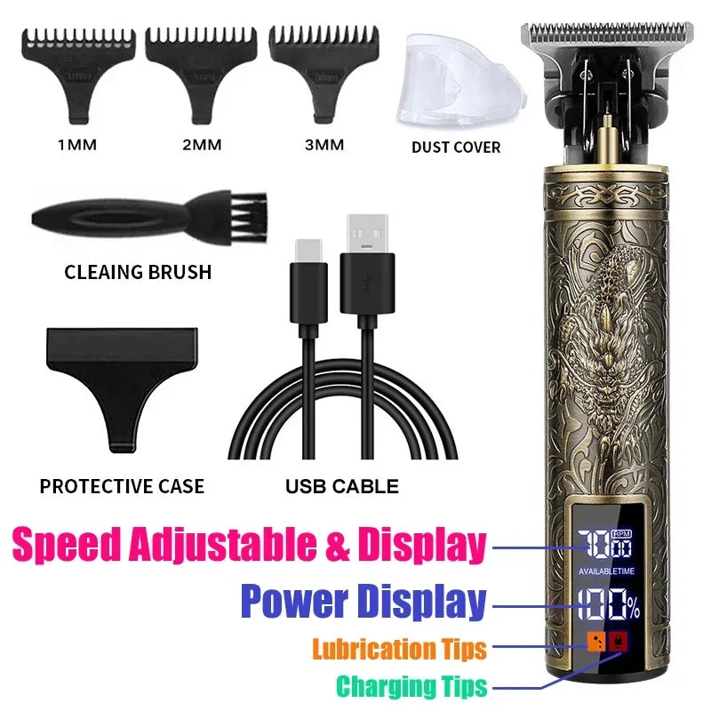 Vintage-Style Cordless Hair Clipper with USB Charging
