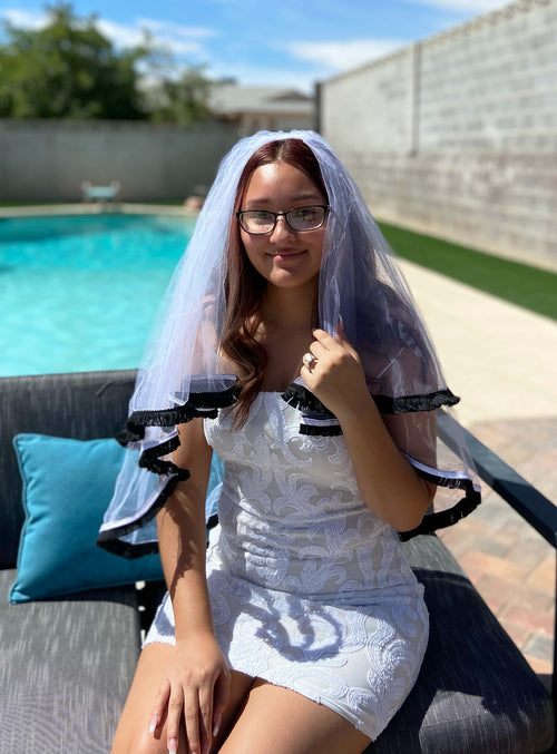 Black Fringe Bachelorette Veil – Boho Bride Statement Accessory