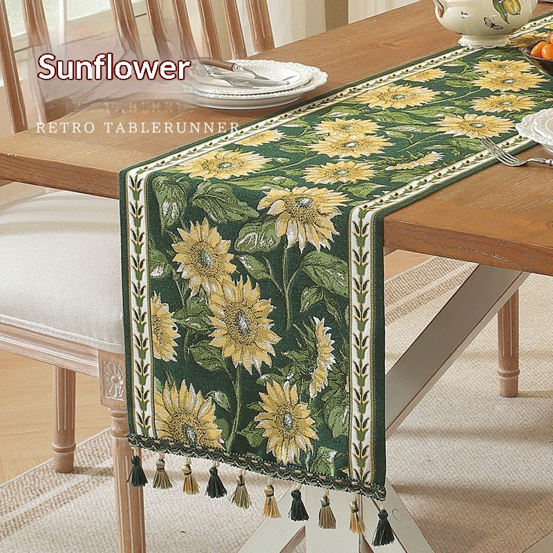 Living Room Table And Desk Runner Chenille Tassel Long Tablecloth