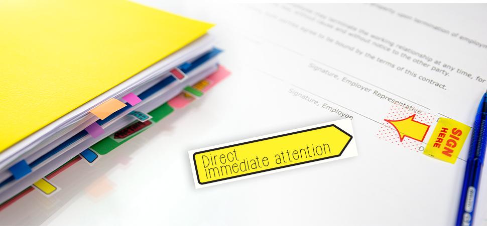 Yellow Sign Here Page Flag Tabs with Dispenser, 25 Count