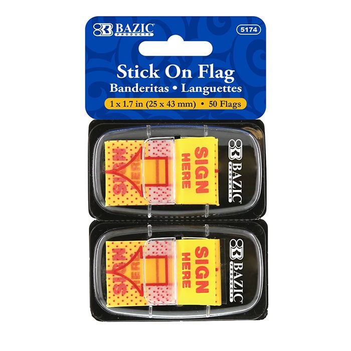 Yellow Sign Here Page Flag Tabs with Dispenser, 25 Count