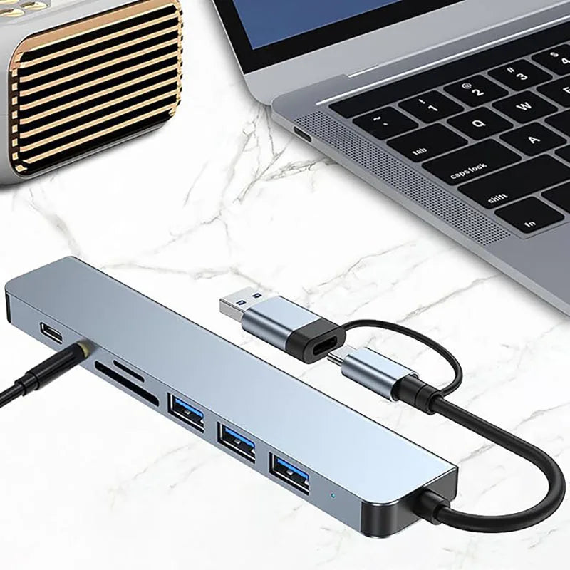 8-in-1 USB-C Hub with USB Ports, SD Card Reader, and Audio Jack