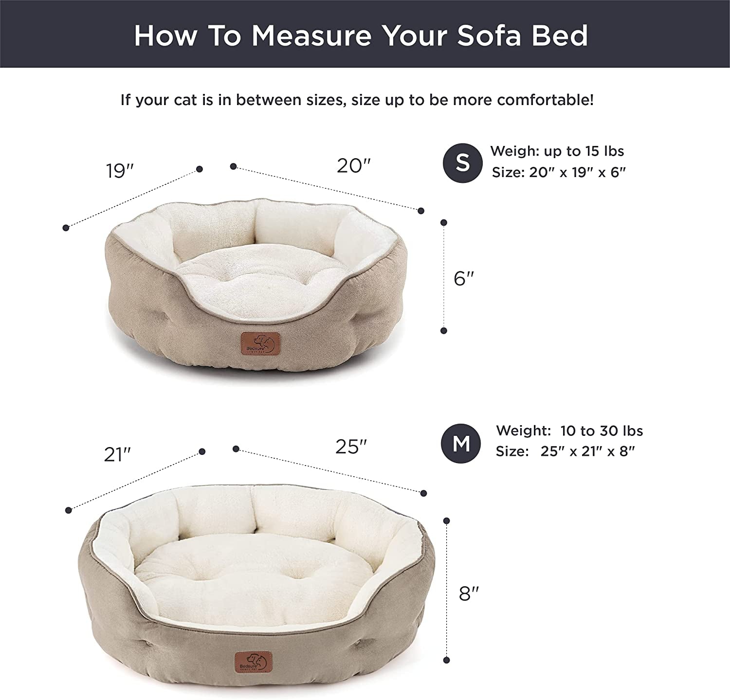 Bedsure Dog Beds for Small Dogs - round Cat Beds for Indoor Cats, Washable Pet Bed for Puppy and Kitten with Slip-Resistant Bottom, 20 Inches, Camel